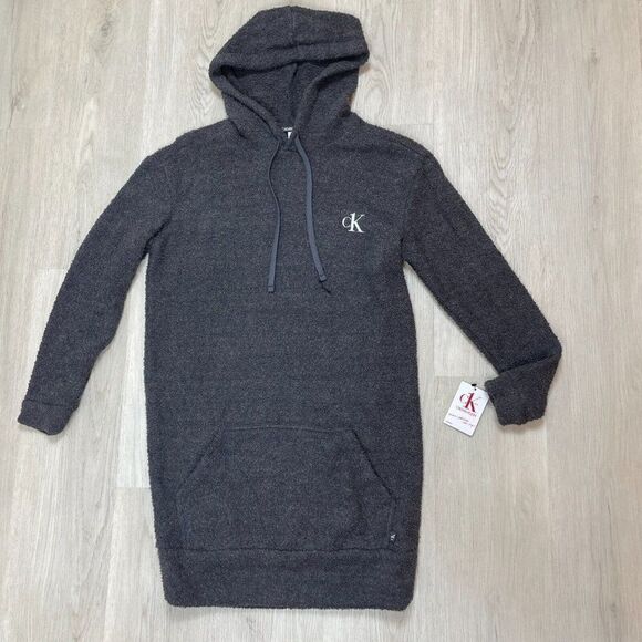Calvin Klein CK One Long Sleeve Lounge Hoodie Womens XS Gray Plush - Picture 2 of 7